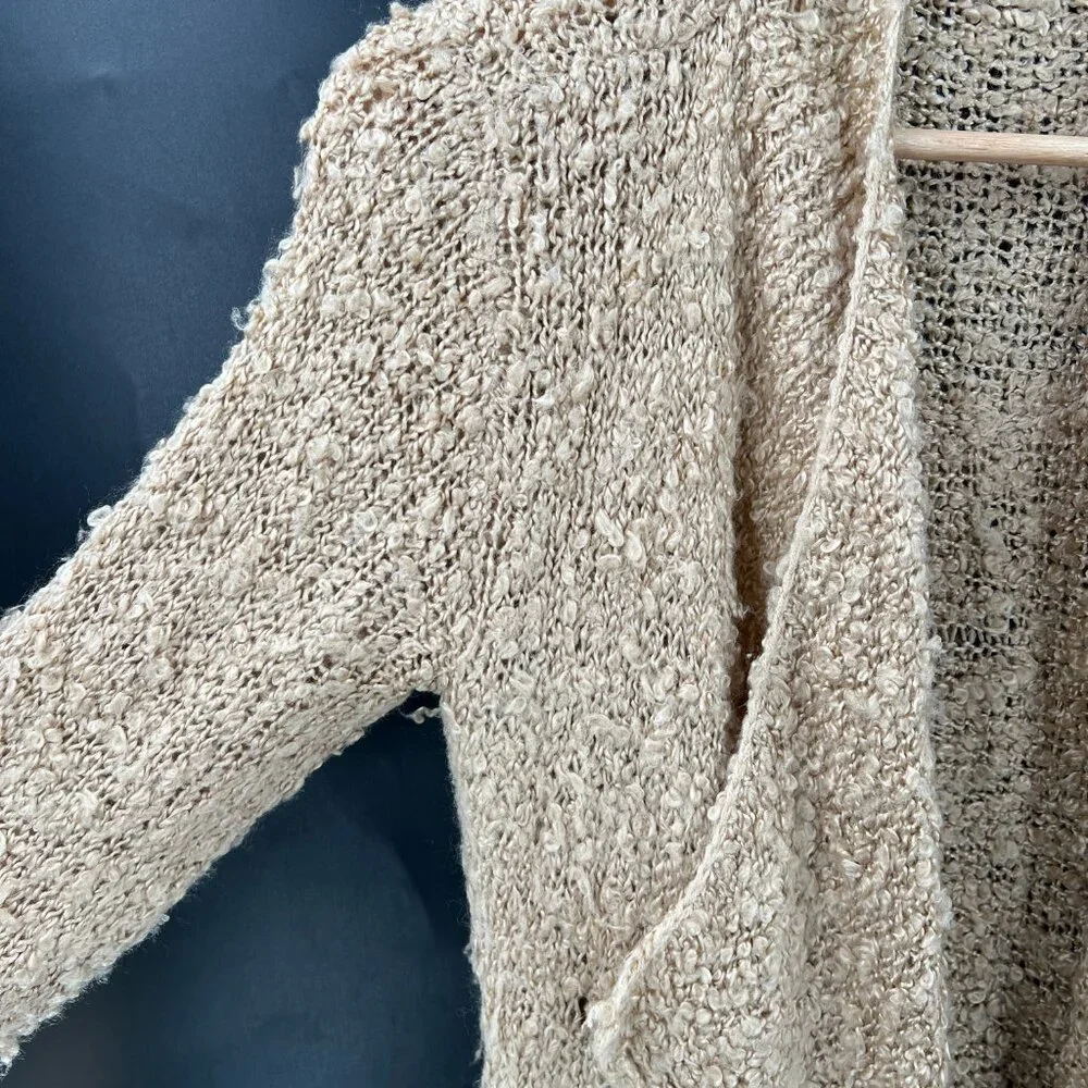 Altar'd State boucle knit fringe cardigan sweater tan‎ boho cozy long length M